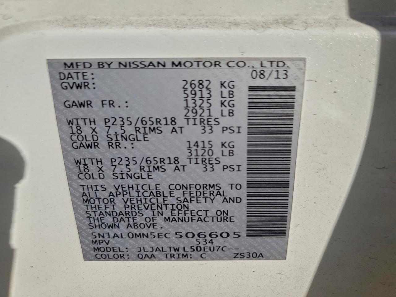 2014 Infiniti Qx60 VIN: 5N1AL0MN5EC506605 Lot: 94111325