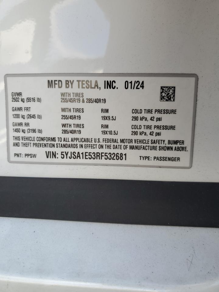 2024 Tesla Model S VIN: 5YJSA1E53RF532681 Lot: 90364445