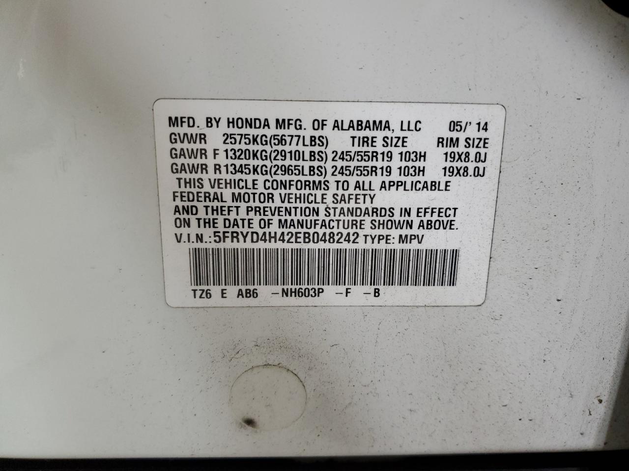 2014 Acura Mdx Technology VIN: 5FRYD4H42EB048242 Lot: 93319685