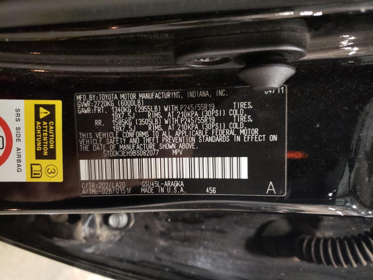 2011 Toyota Highlander Limited VIN: 5TDDK3EH9BS082077 Lot: 91013895