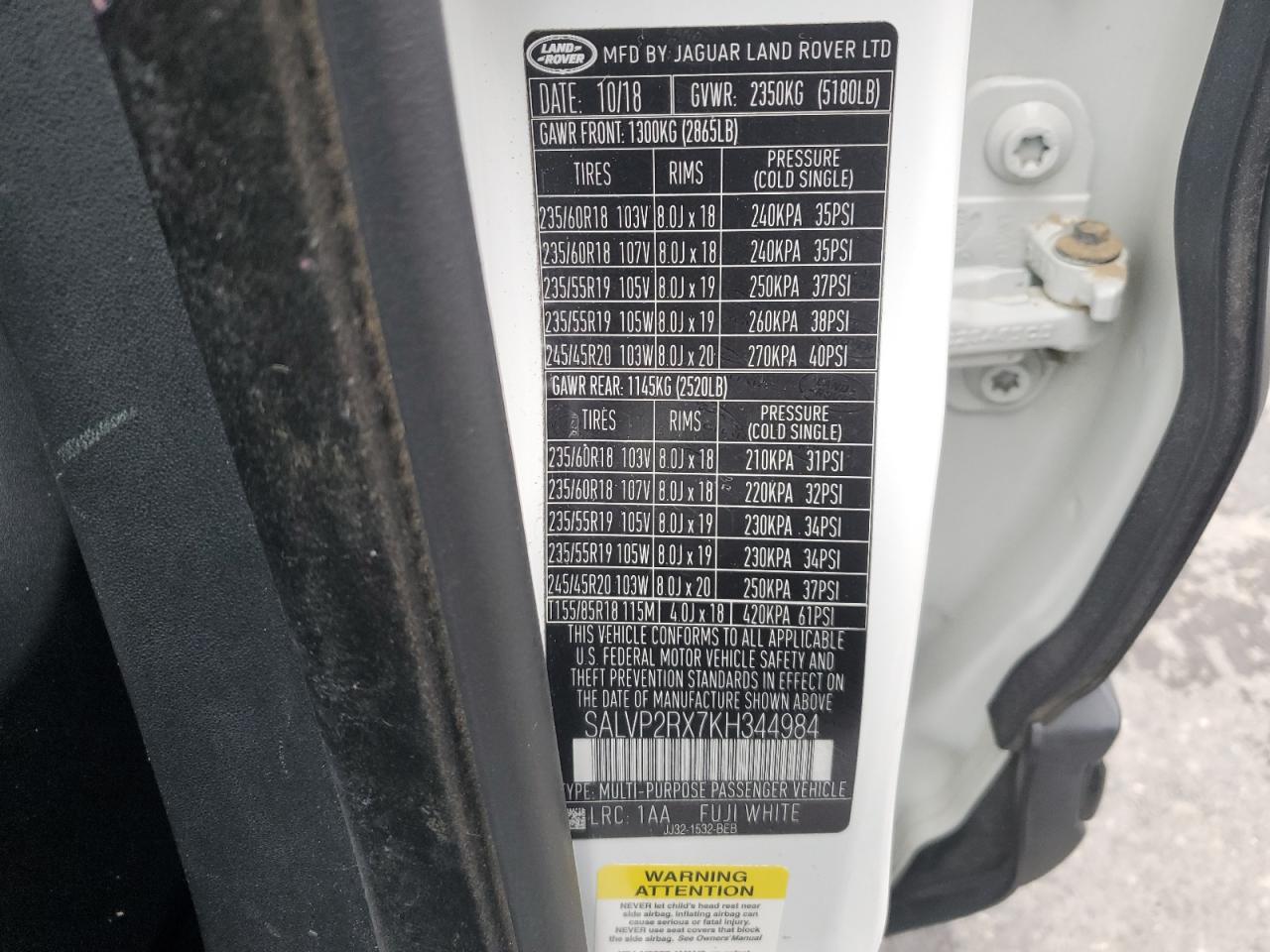 2019 Land Rover Range Rover Evoque Se VIN: SALVP2RX7KH344984 Lot: 92698625