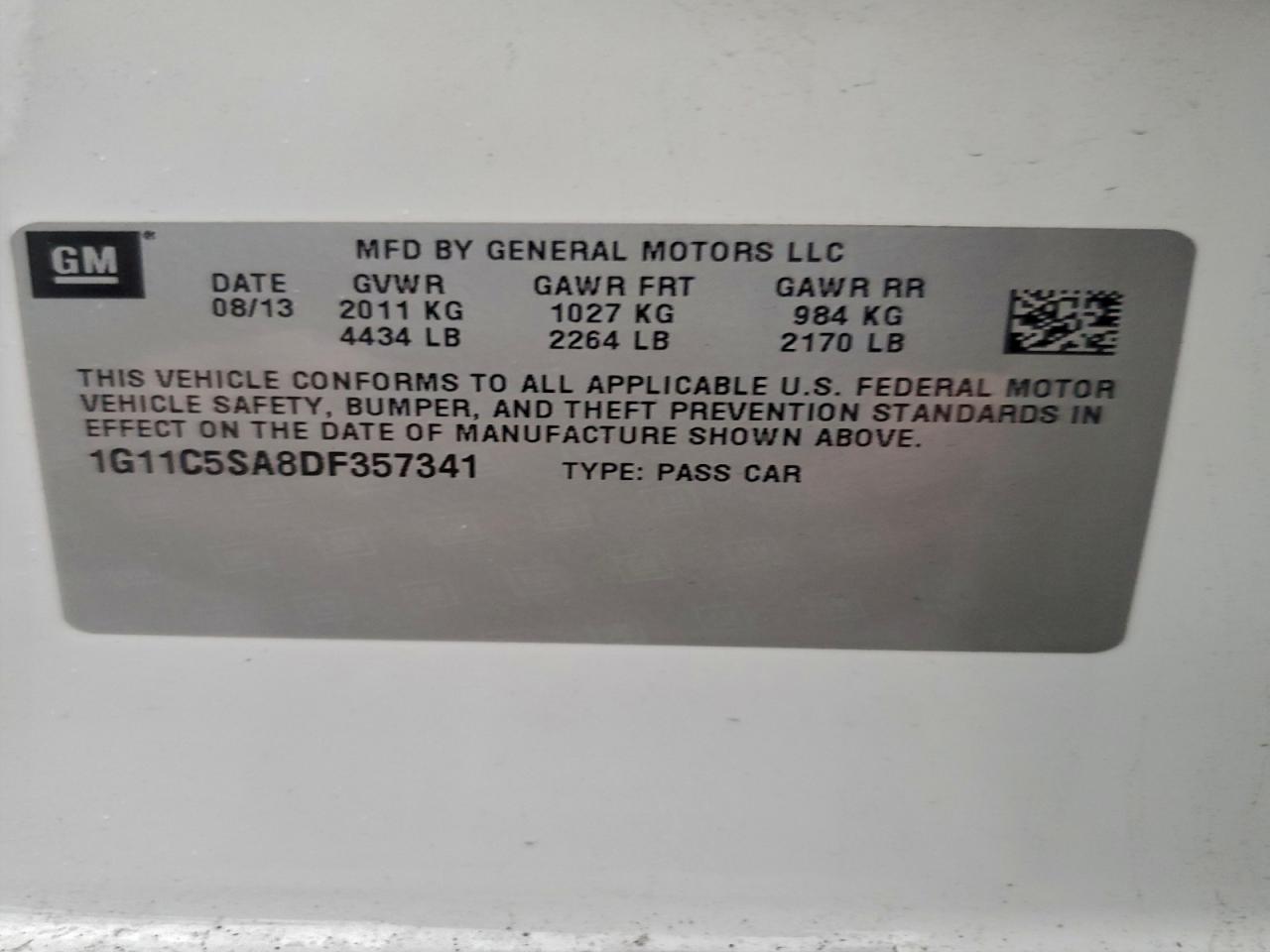 2013 Chevrolet Malibu 1Lt VIN: 1G11C5SA8DF357341 Lot: 94124415