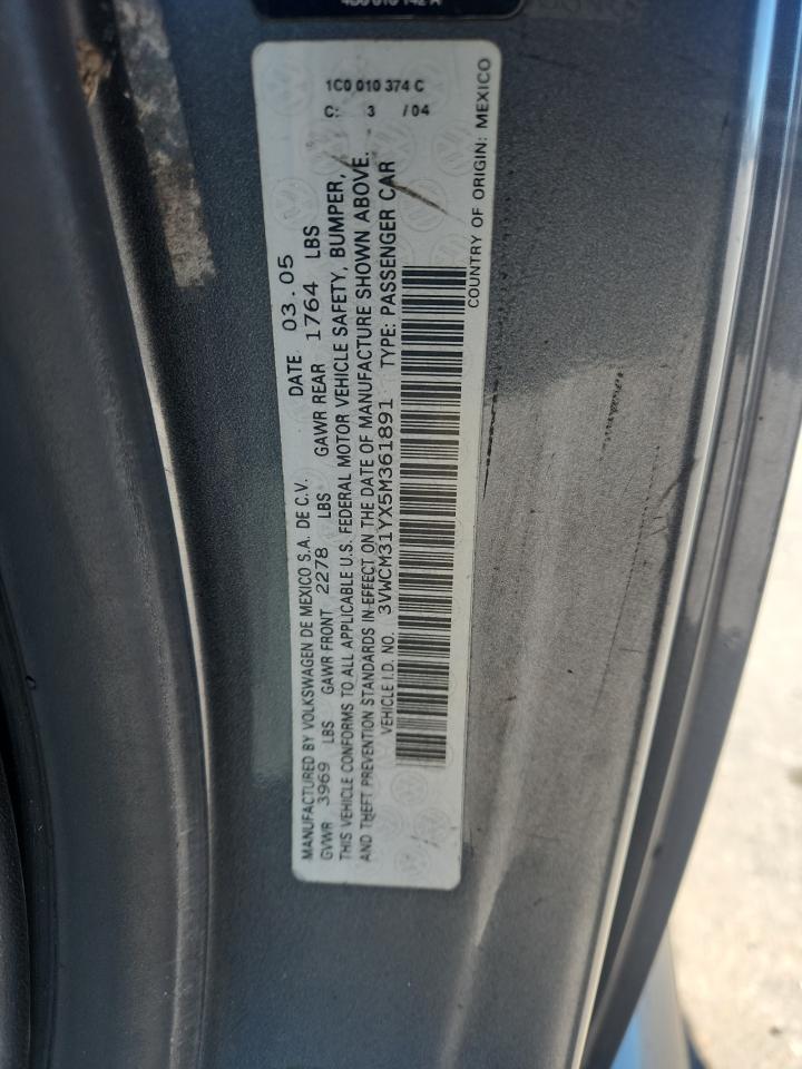 2005 Volkswagen New Beetle Gls VIN: 3VWCM31YX5M361891 Lot: 90656505