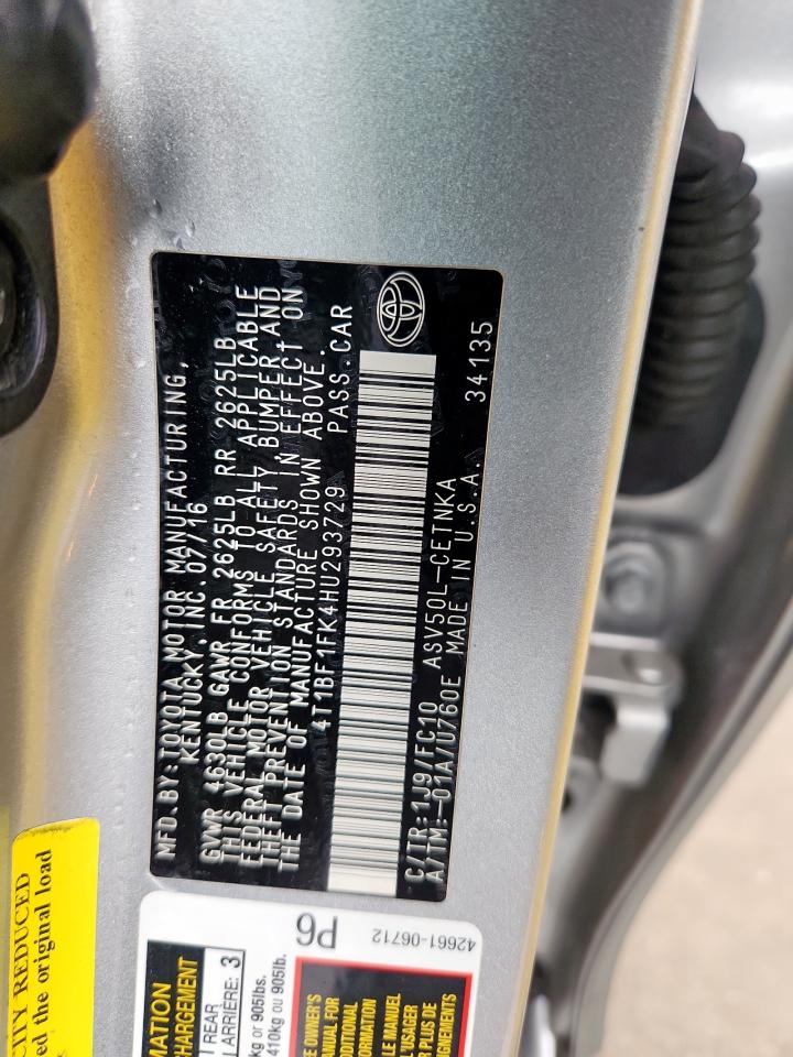 2017 Toyota Camry Le VIN: 4T1BF1FK4HU293729 Lot: 93340195