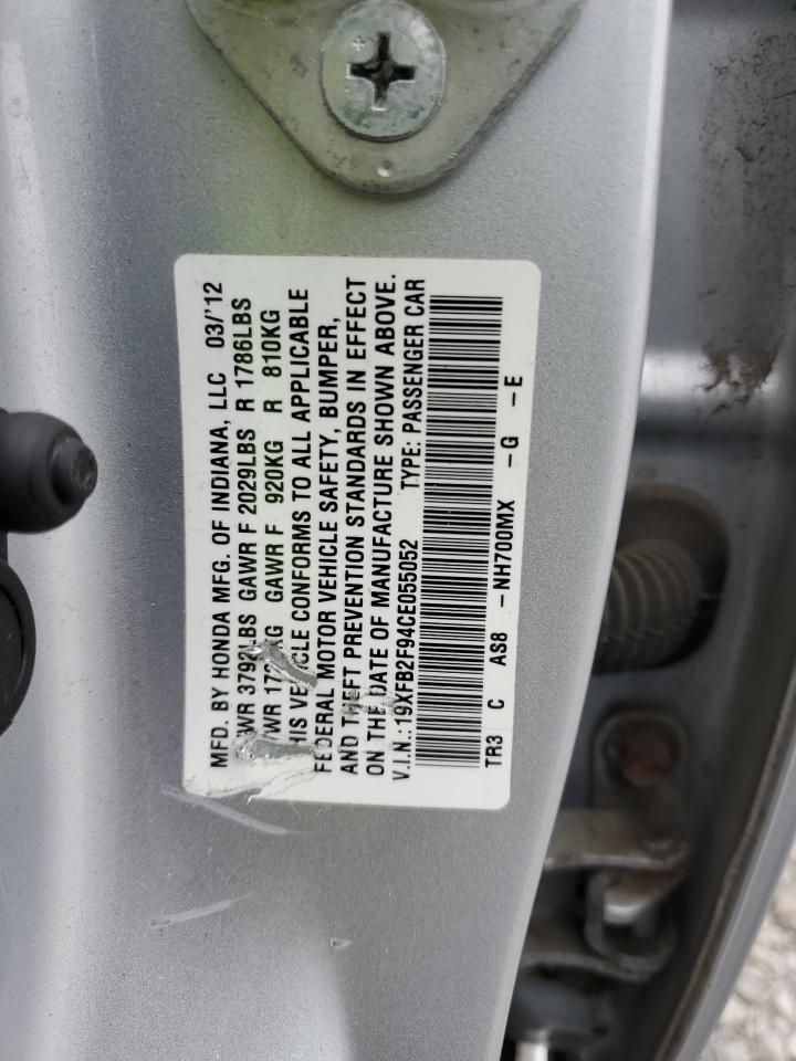 2012 Honda Civic Exl VIN: 19XFB2F94CE055052 Lot: 94033925