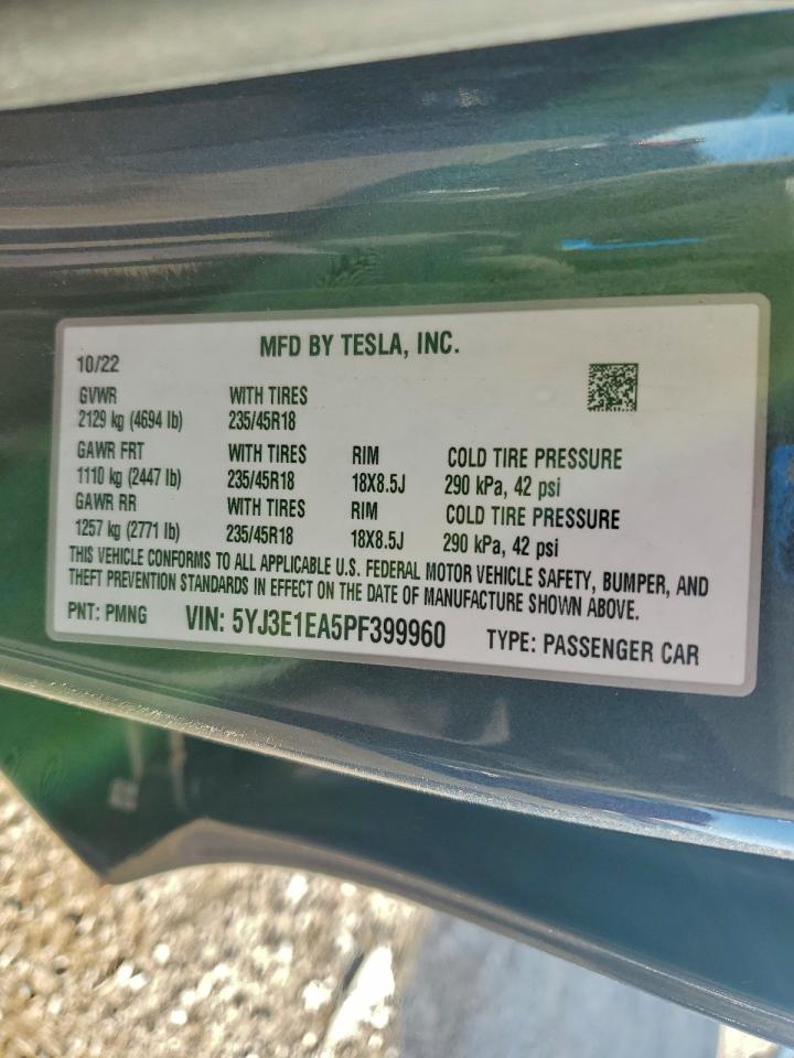 2023 Tesla Model 3 VIN: 5YJ3E1EA5PF399960 Lot: 94928705