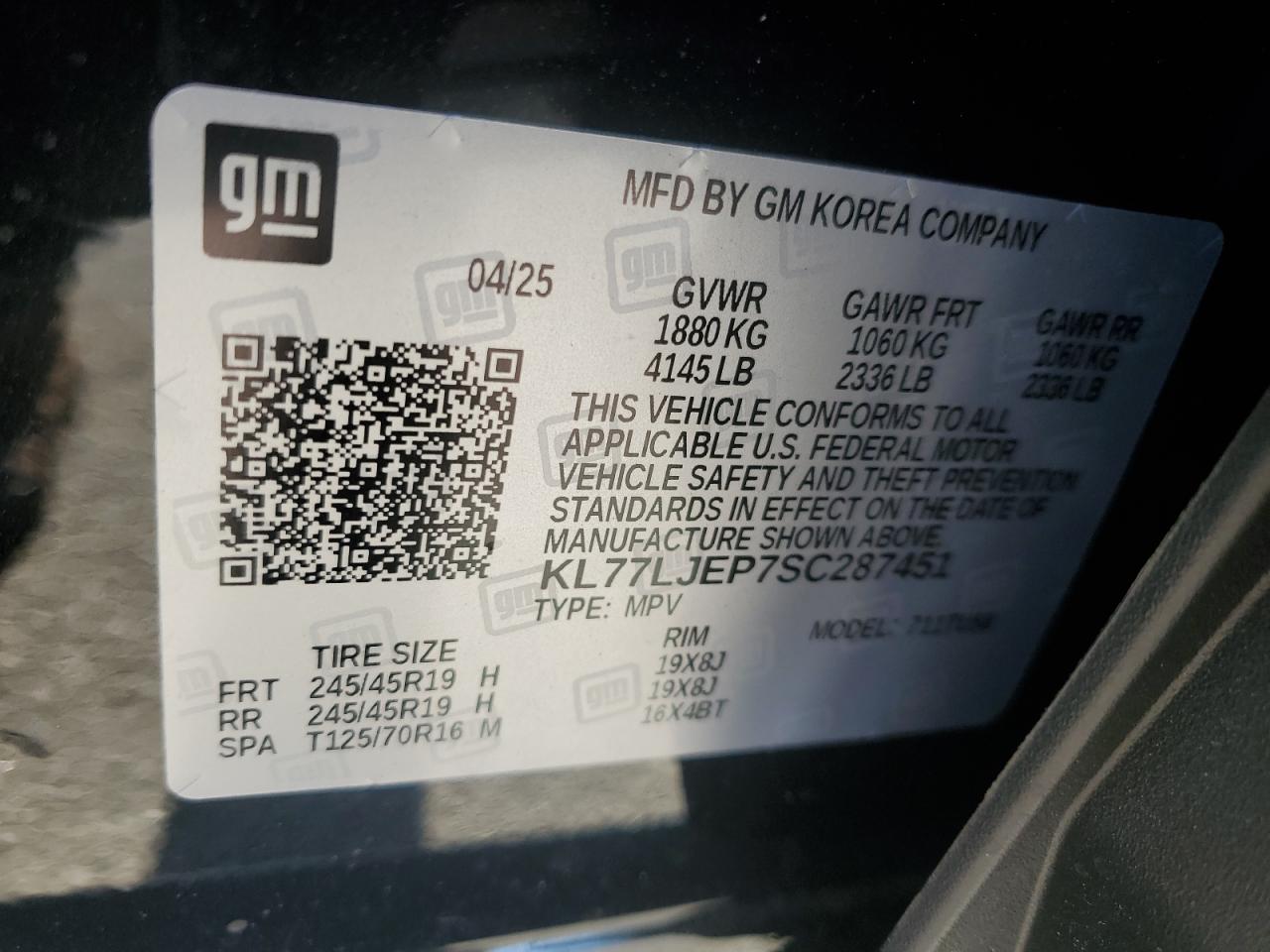 2025 Chevrolet Trax 2Rs VIN: KL77LJEP7SC287451 Lot: 90888045