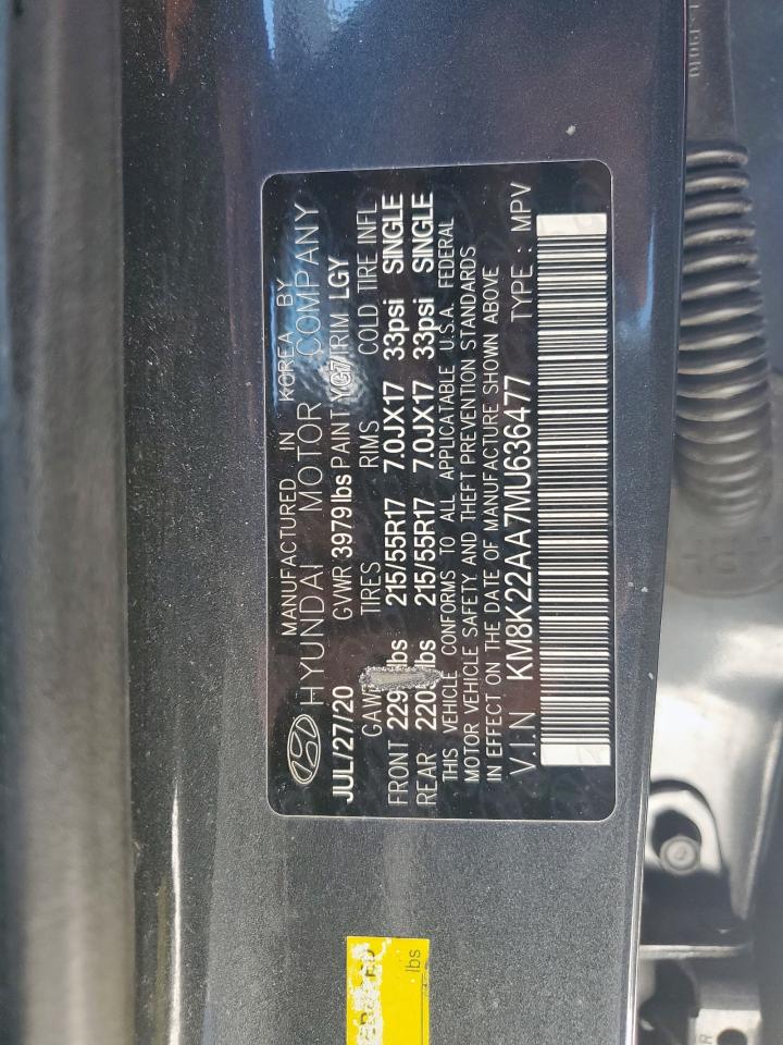 2021 Hyundai Kona Sel VIN: KM8K22AA7MU636477 Lot: 92127395