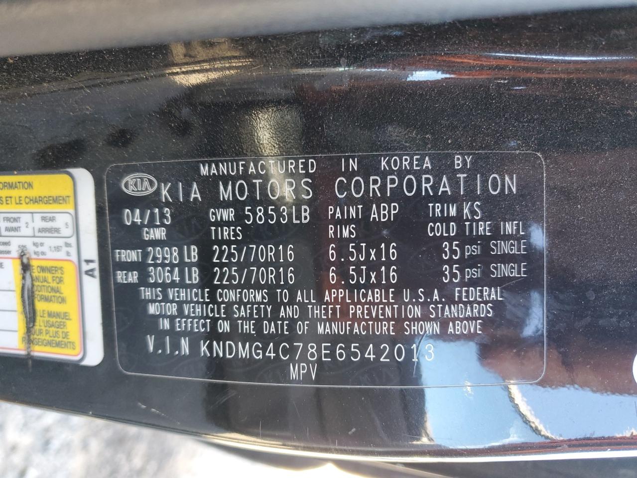 2014 Kia Sedona Lx VIN: KNDMG4C78E6542013 Lot: 90987845