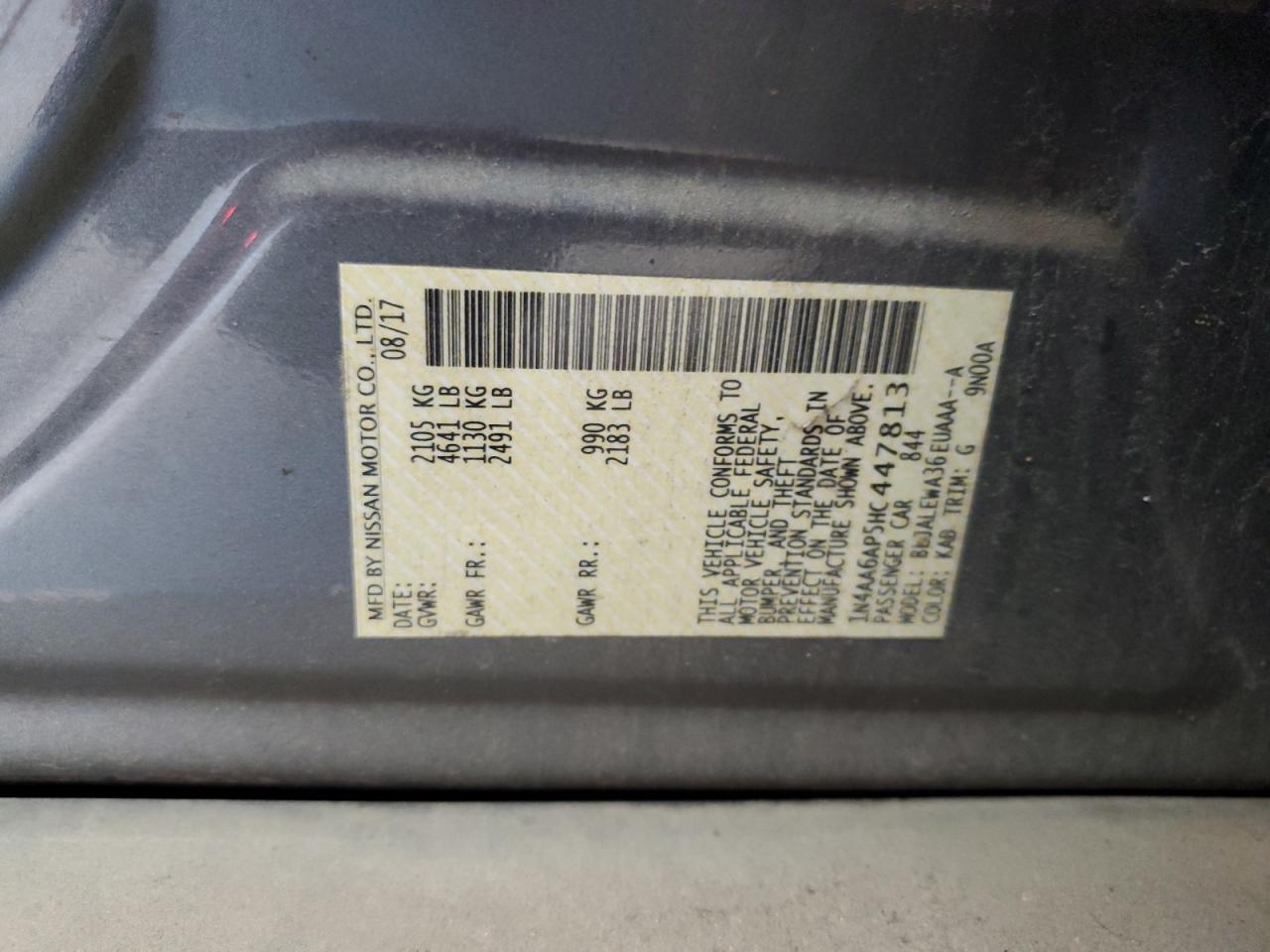 2017 Nissan Maxima 3.5S VIN: 1N4AA6AP5HC447813 Lot: 93221585