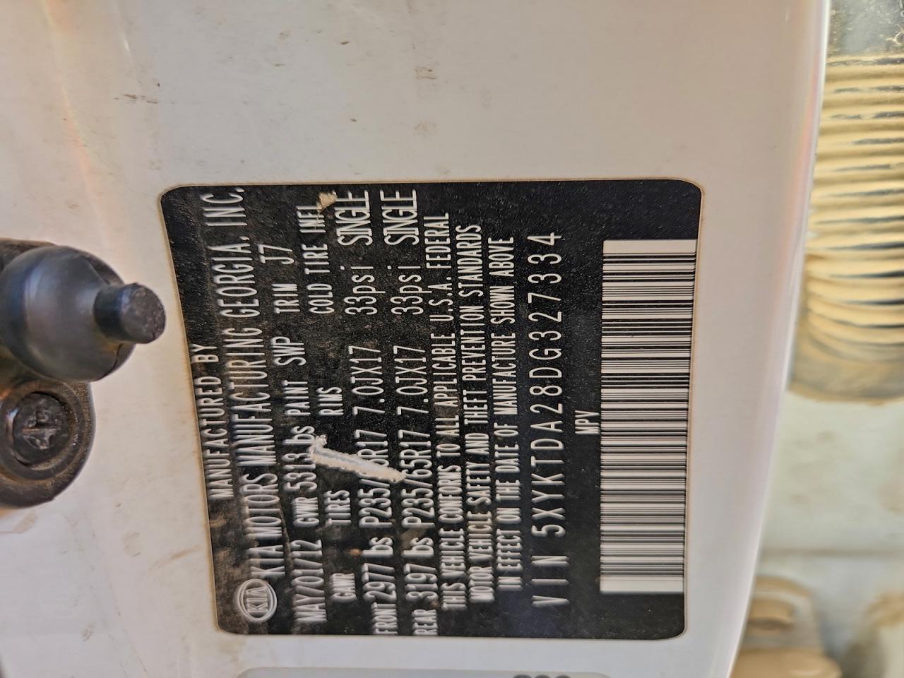 2013 Kia Sorento Lx VIN: 5XYKTDA28DG327334 Lot: 93328905