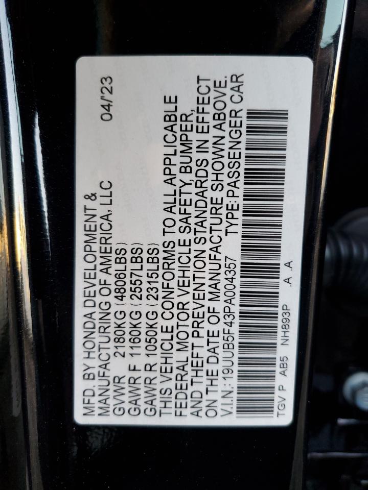 2023 Acura Tlx Technology VIN: 19UUB5F43PA004357 Lot: 93371635