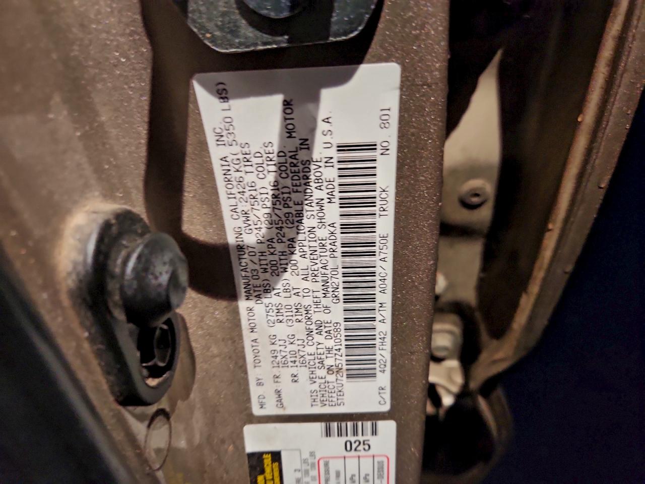 2007 Toyota Tacoma Double Cab Prerunner Long Bed VIN: 5TEKU72N57Z410589 Lot: 94195915