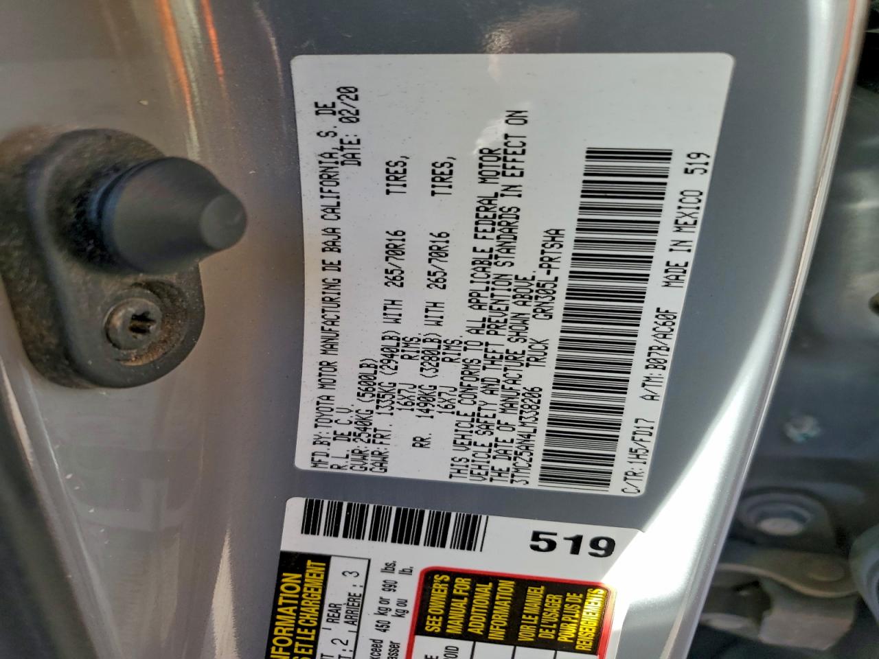 2020 Toyota Tacoma Double Cab VIN: 3TMCZ5AN4LM338206 Lot: 94466105