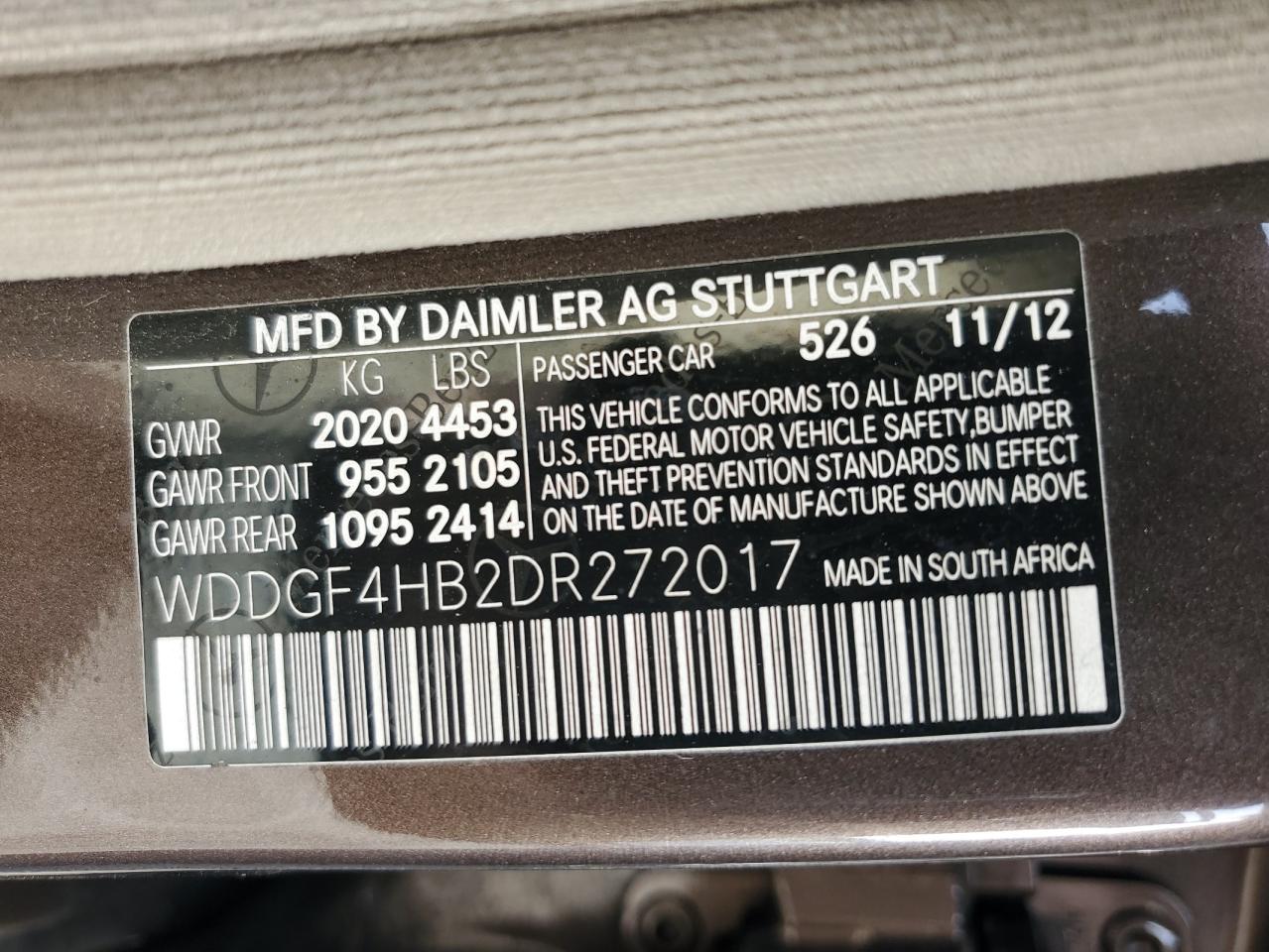 2013 Mercedes-Benz C 250 VIN: WDDGF4HB2DR272017 Lot: 92180765