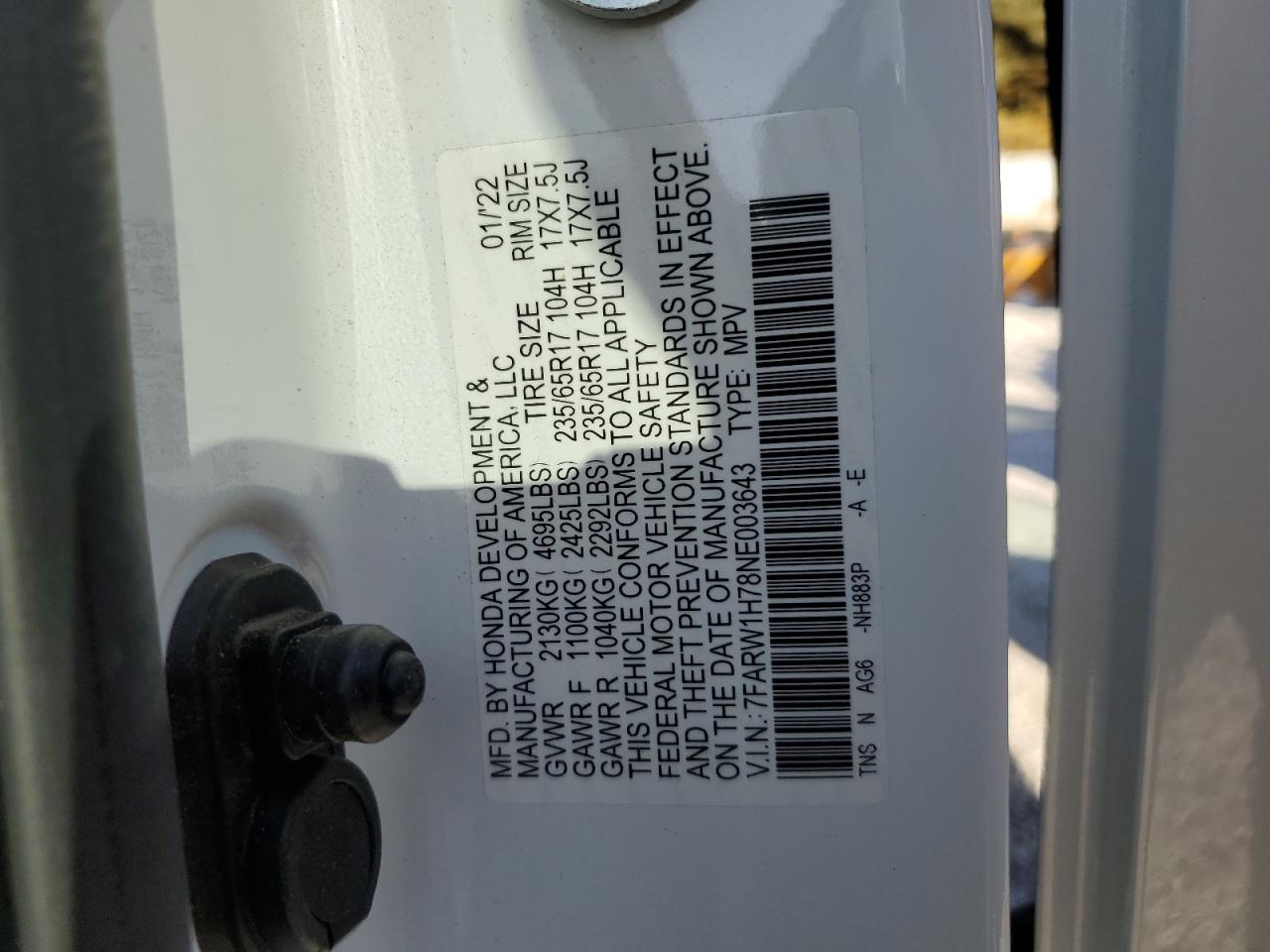 2022 Honda Cr-V Se VIN: 7FARW1H78NE003643 Lot: 92388785