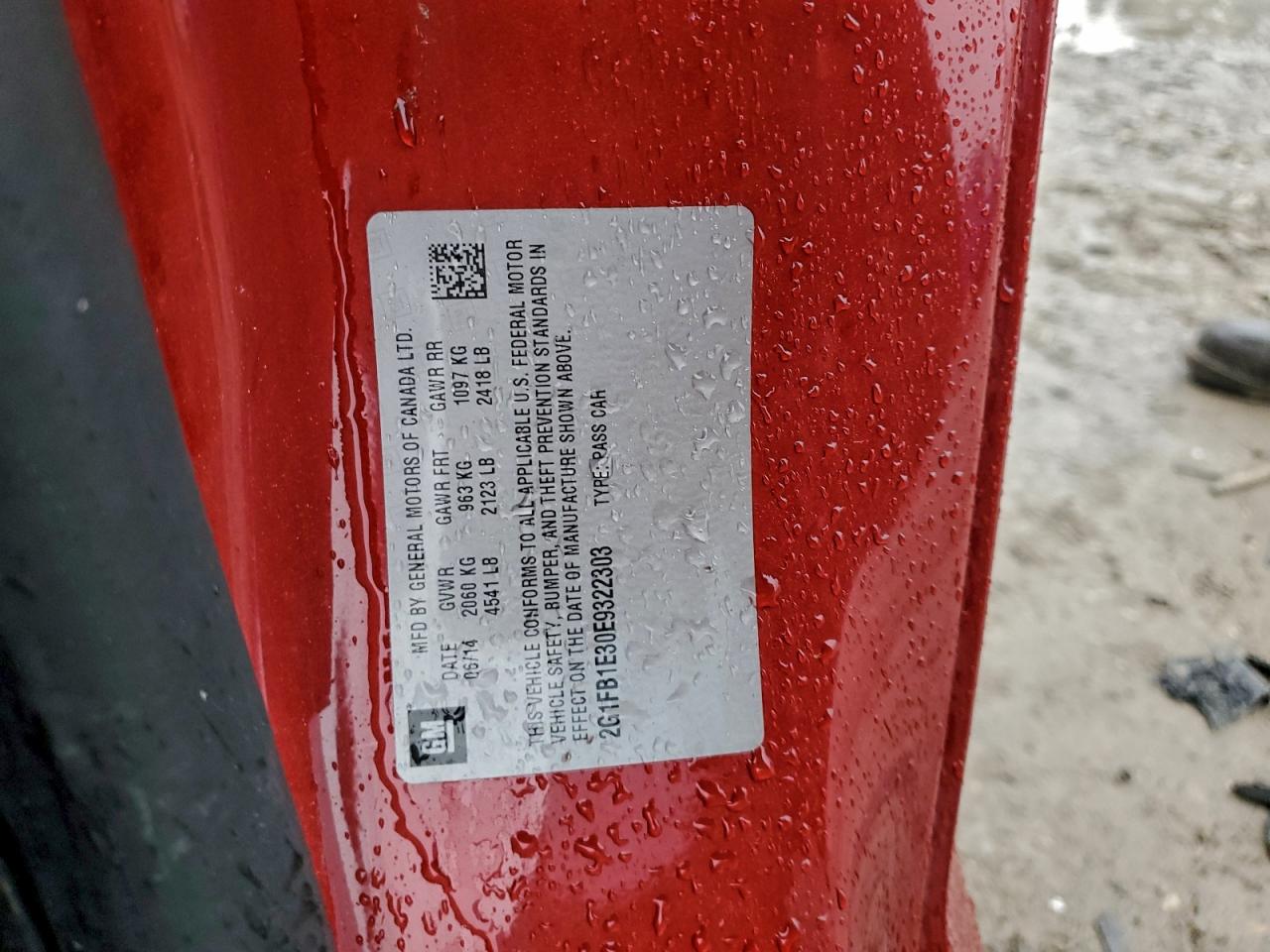 2014 Chevrolet Camaro Lt VIN: 2G1FB1E30E9322303 Lot: 93679295