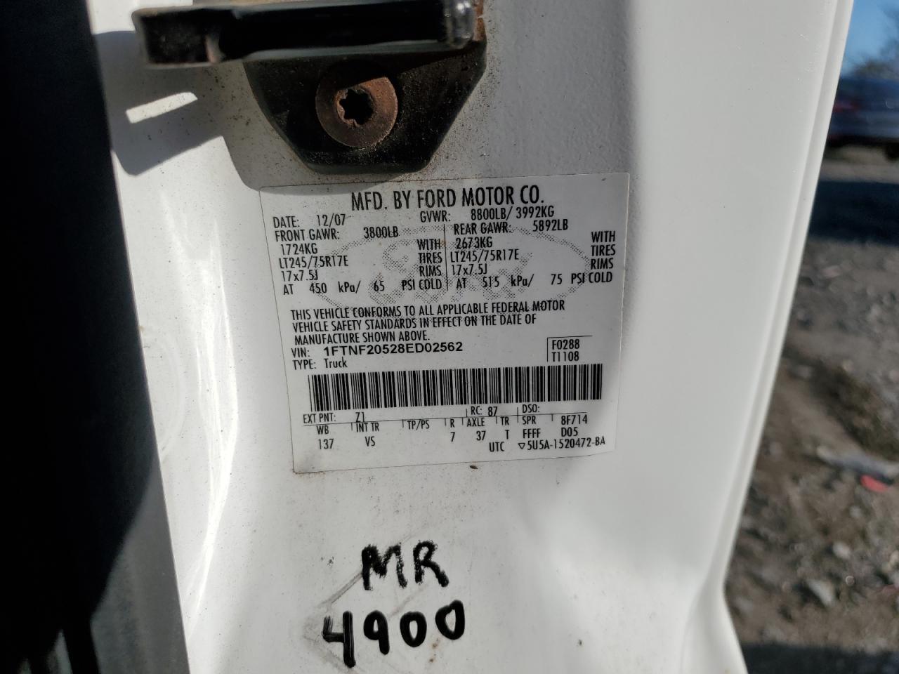 2008 Ford F250 Super Duty VIN: 1FTNF20528ED02562 Lot: 92527915