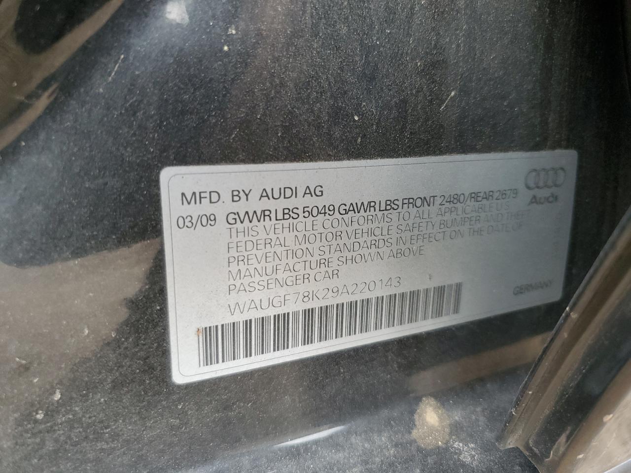 2009 Audi A4 Premium Plus VIN: WAUGF78K29A220143 Lot: 92472245