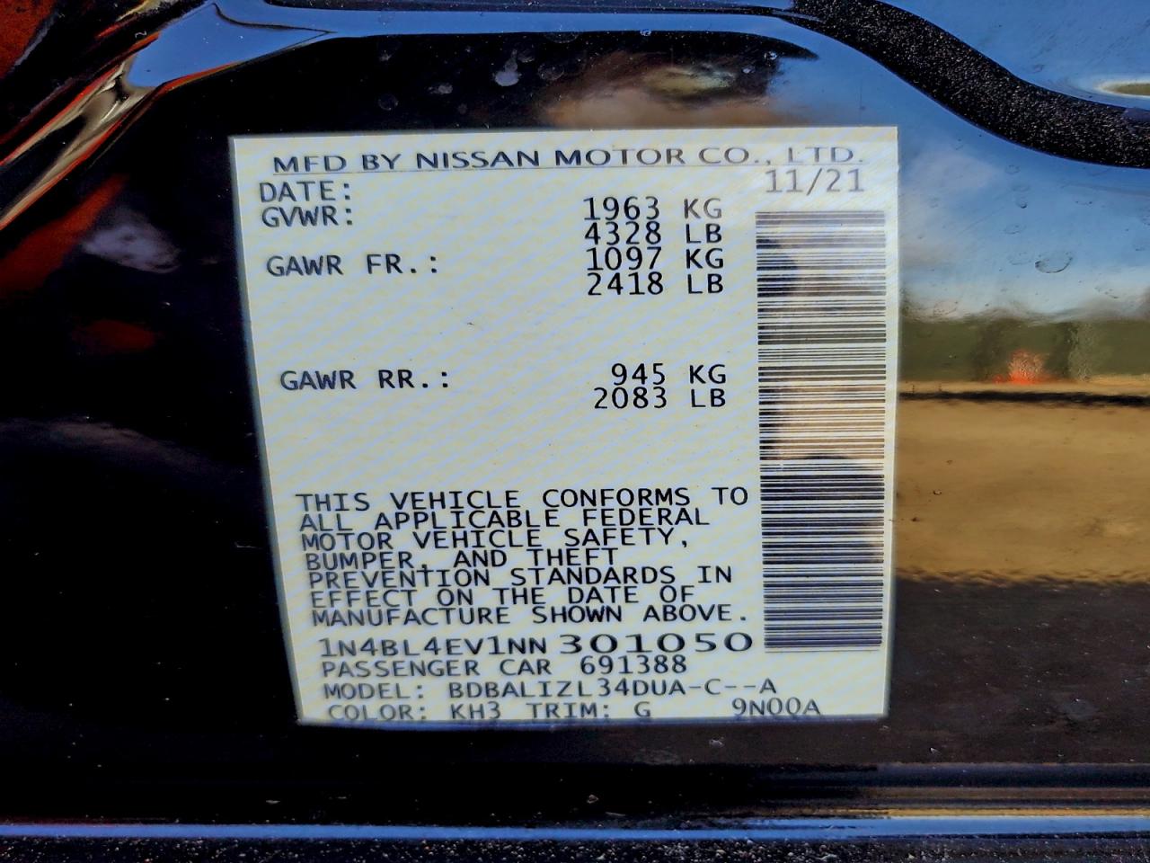 2022 Nissan Altima Sl VIN: 1N4BL4EV1NN301050 Lot: 93882895