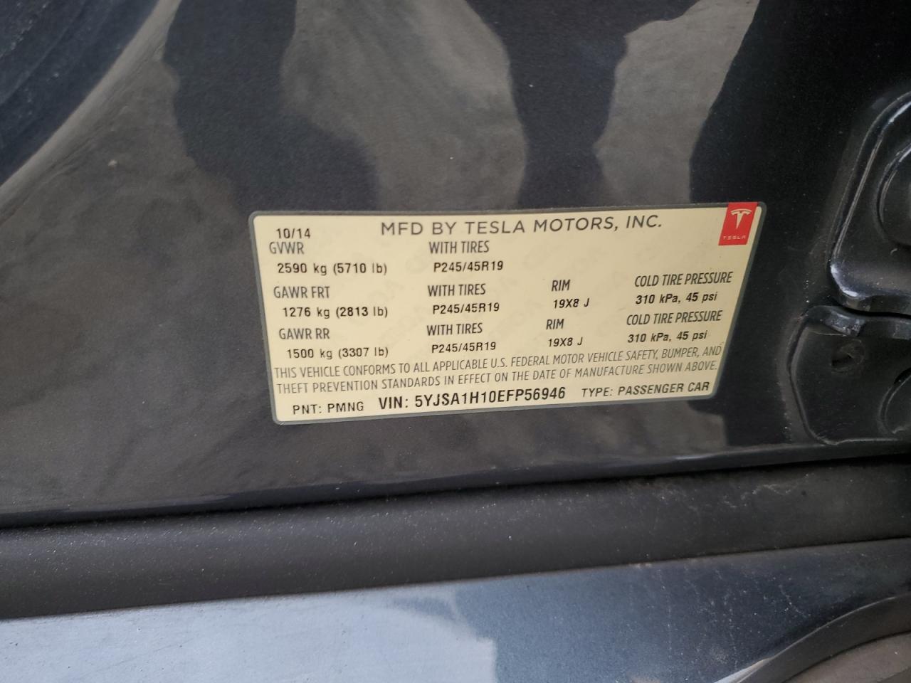 2014 Tesla Model S VIN: 5YJSA1H10EFP56946 Lot: 93675895