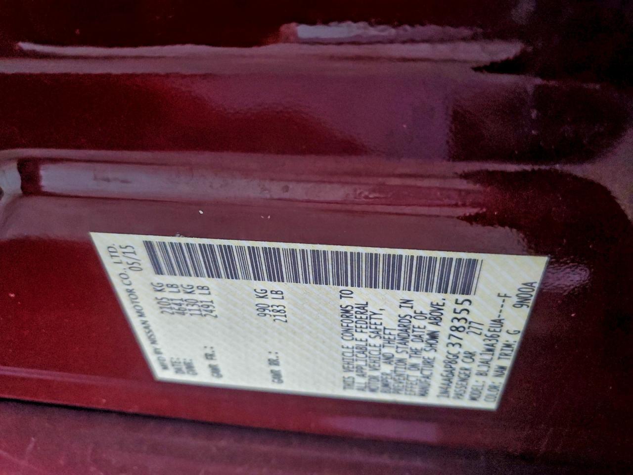 2016 Nissan Maxima 3.5S VIN: 1N4AA6AP8GC378355 Lot: 94096215