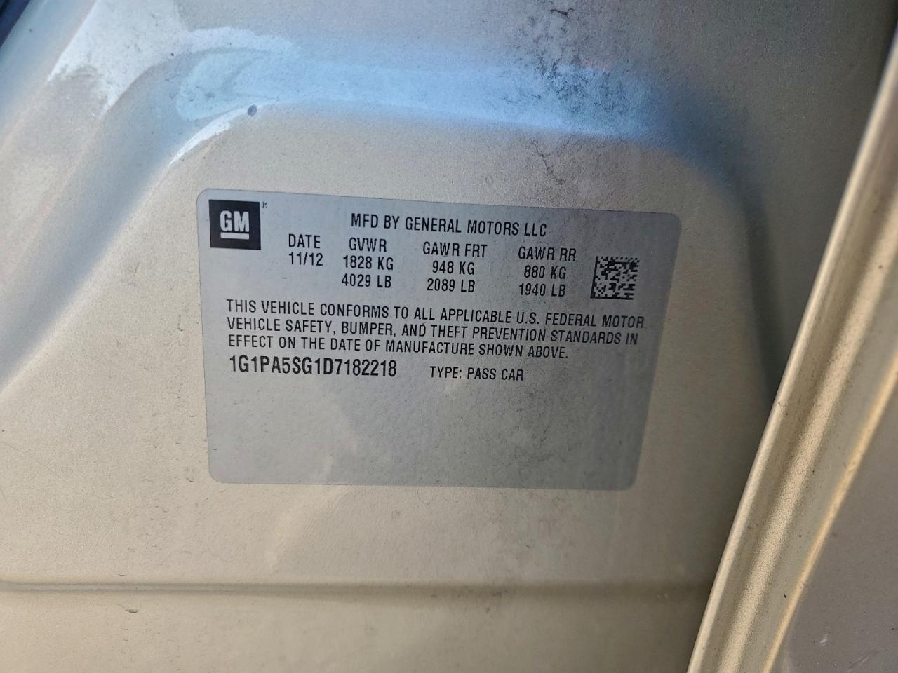 2013 Chevrolet Cruze Ls VIN: 1G1PA5SG1D7182218 Lot: 93249615