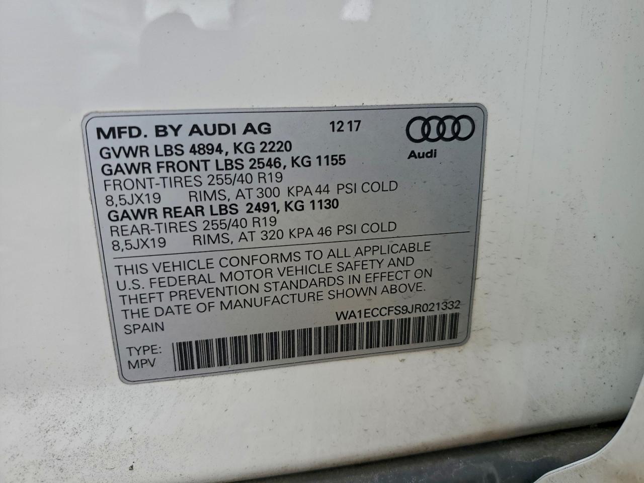 2018 Audi Q3 Premium VIN: WA1ECCFS9JR021332 Lot: 94088075