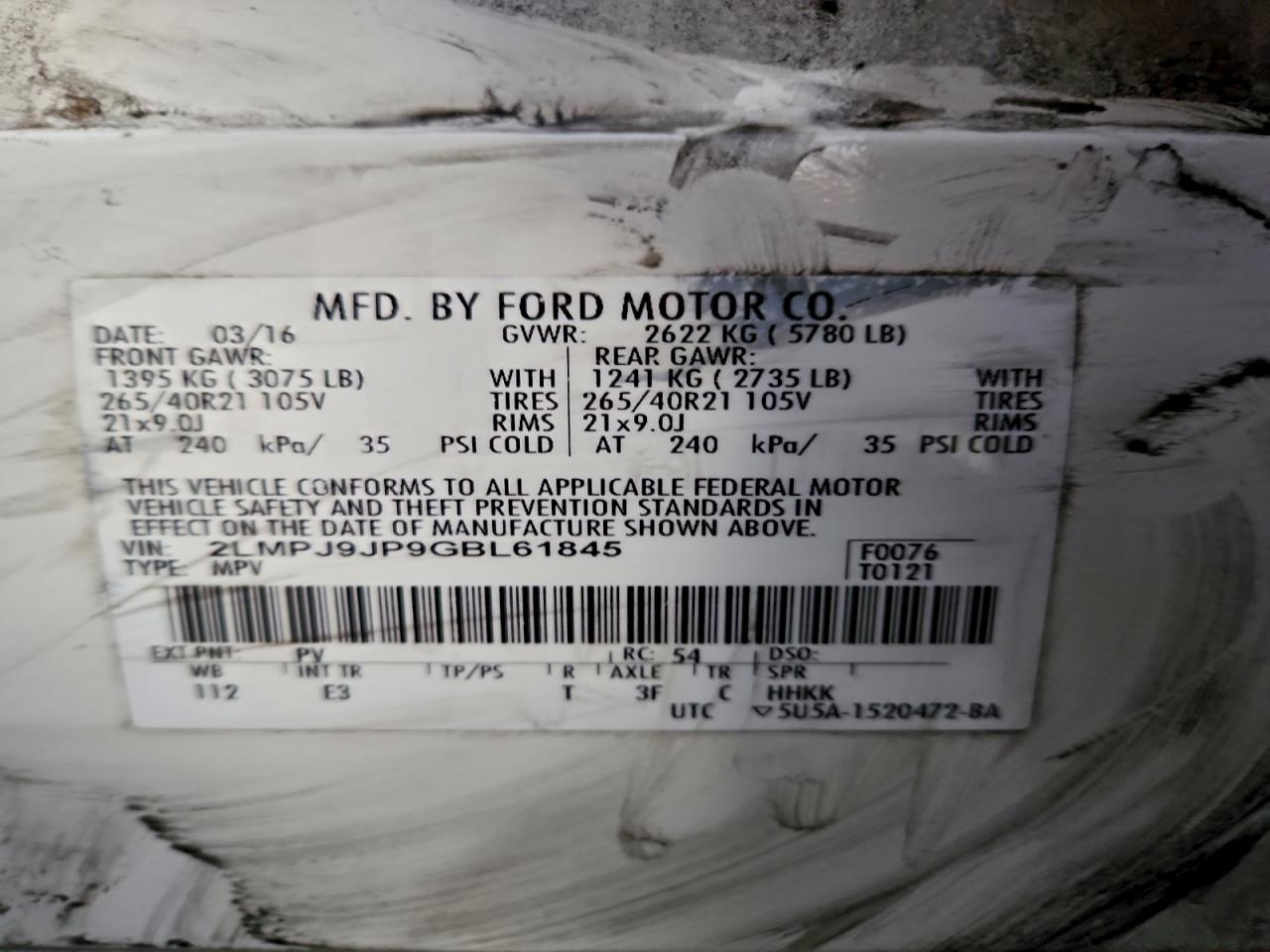 2016 Lincoln Mkx Black Label VIN: 2LMPJ9JP9GBL61845 Lot: 94055145