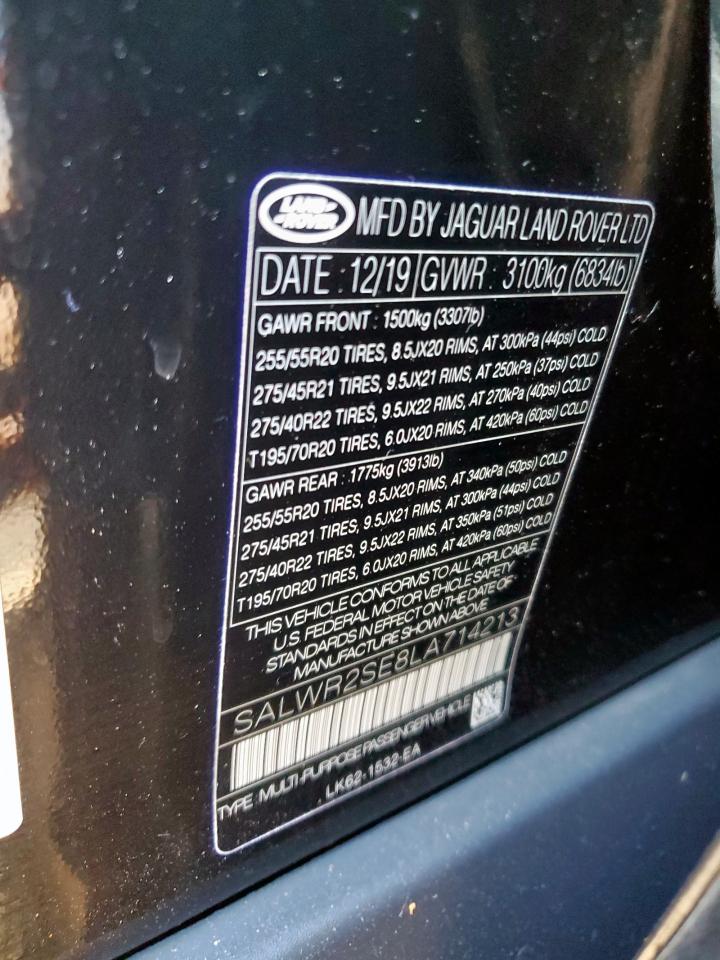 2020 Land Rover Range Rover Sport P525 Hse VIN: SALWR2SE8LA714213 Lot: 92627305