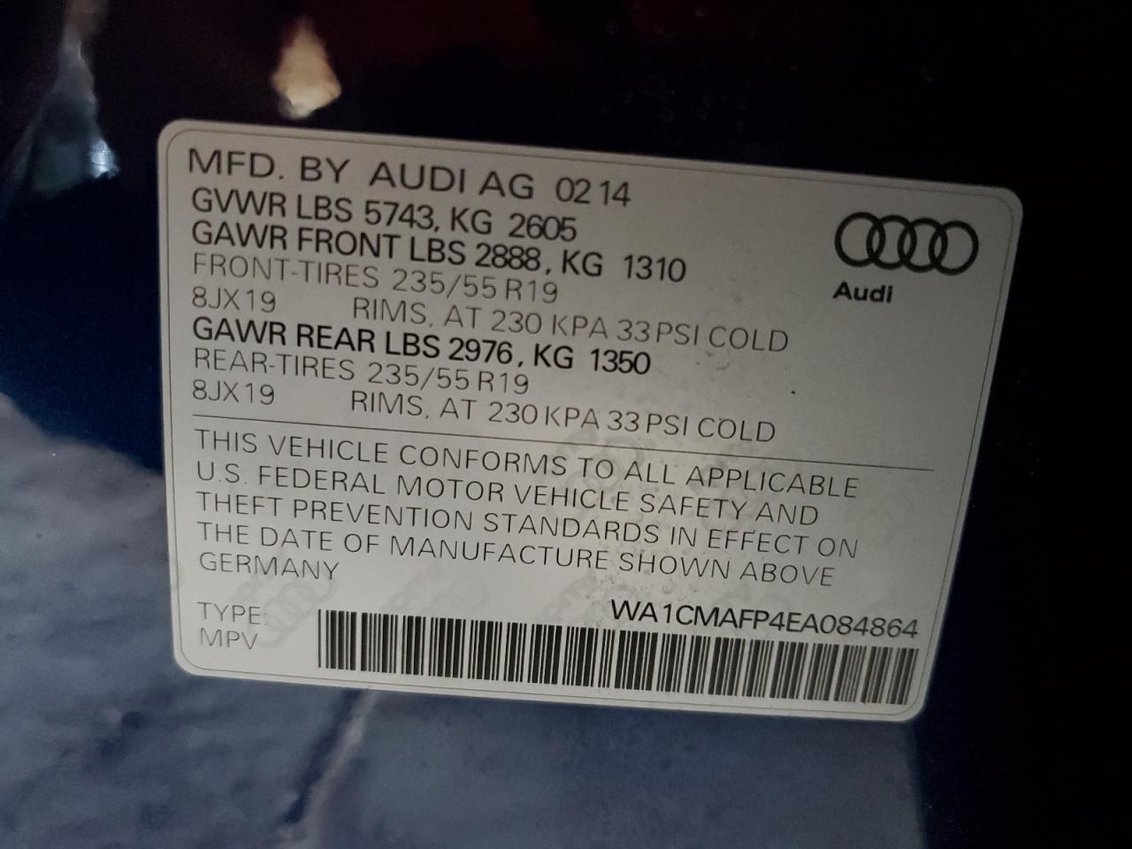 2014 Audi Q5 Tdi Premium Plus VIN: WA1CMAFP4EA084864 Lot: 92791885