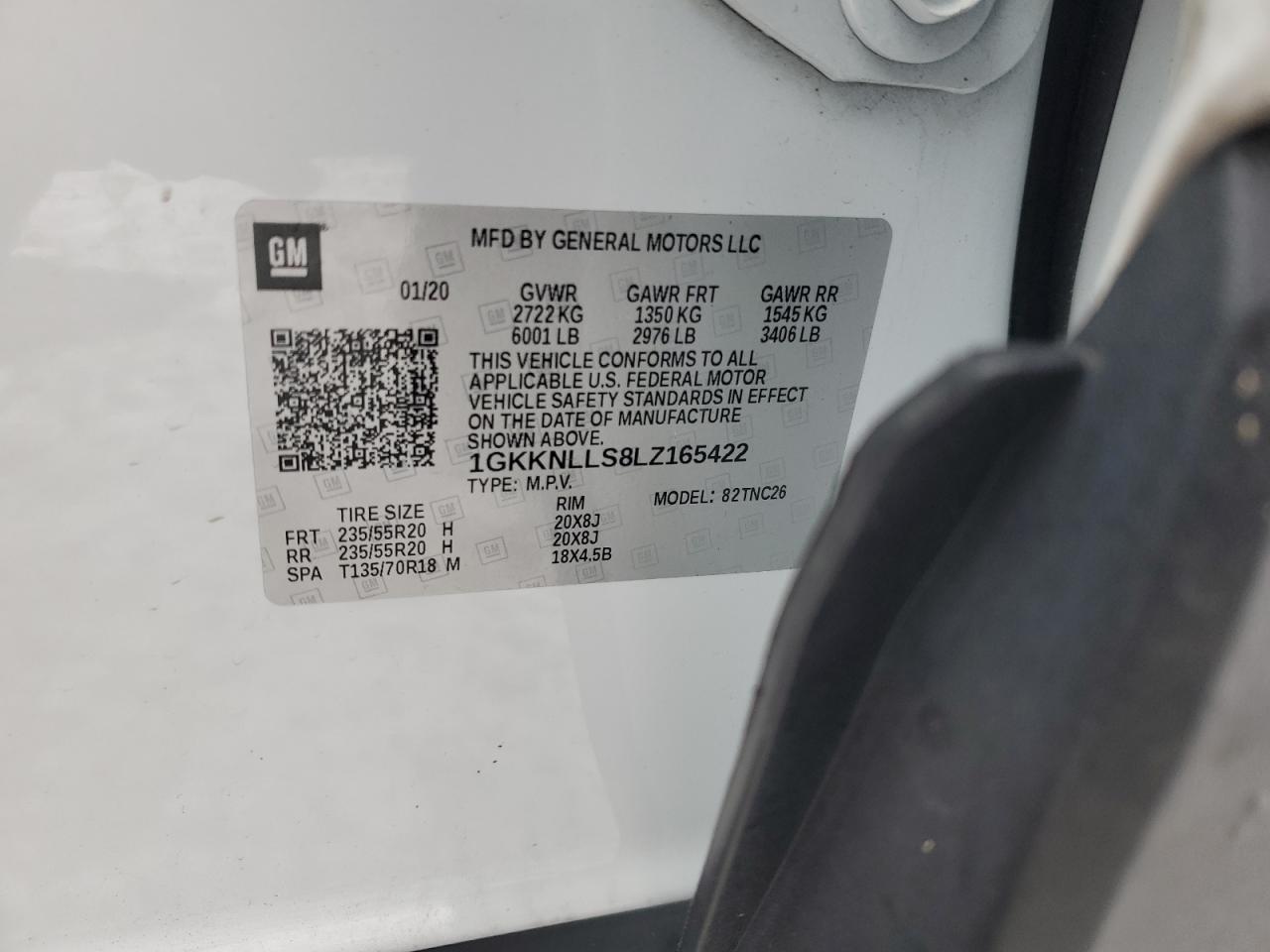 2020 GMC Acadia At4 VIN: 1GKKNLLS8LZ165422 Lot: 92208565