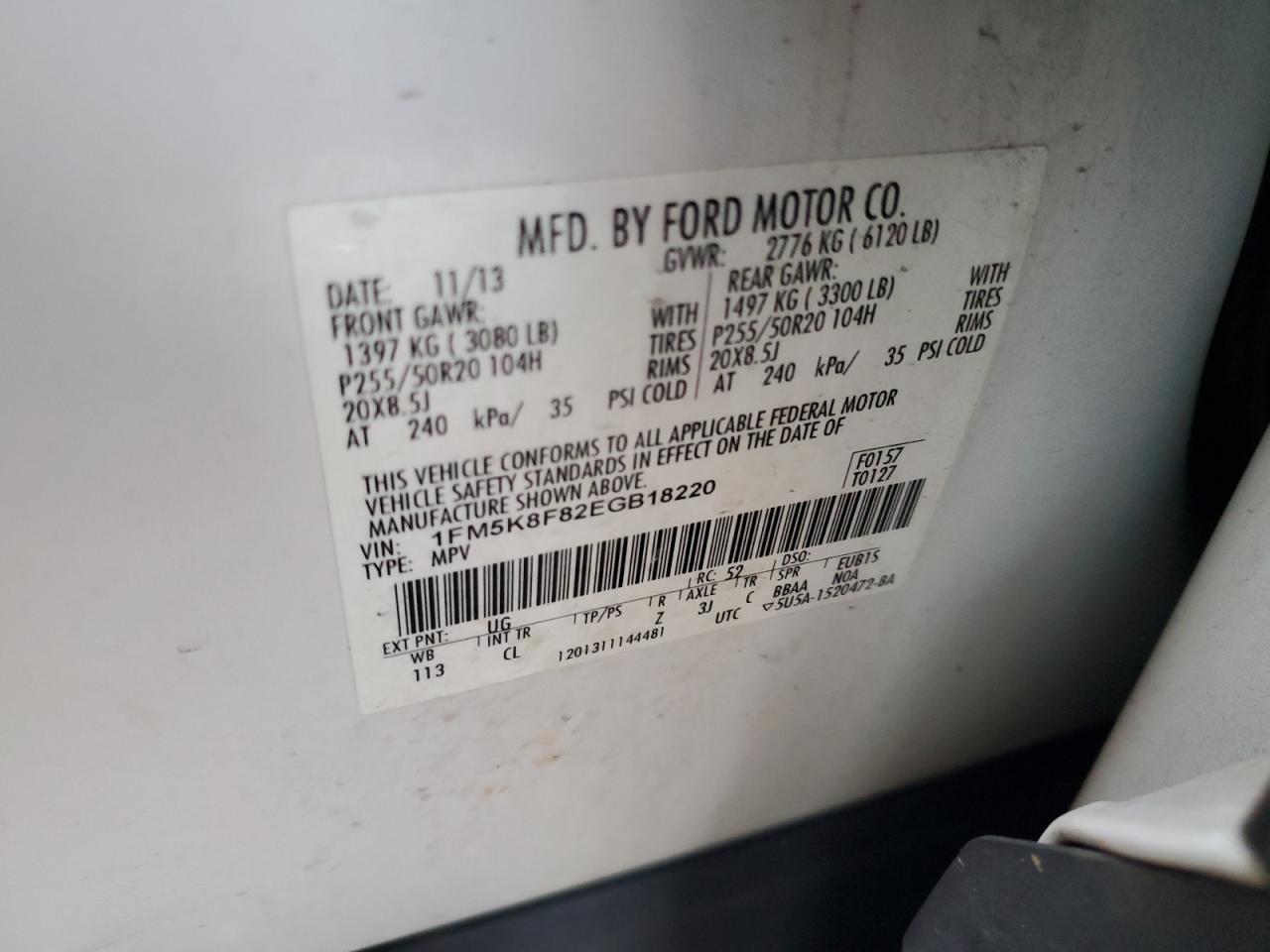 2014 Ford Explorer Limited VIN: 1FM5K8F82EGB18220 Lot: 90847445