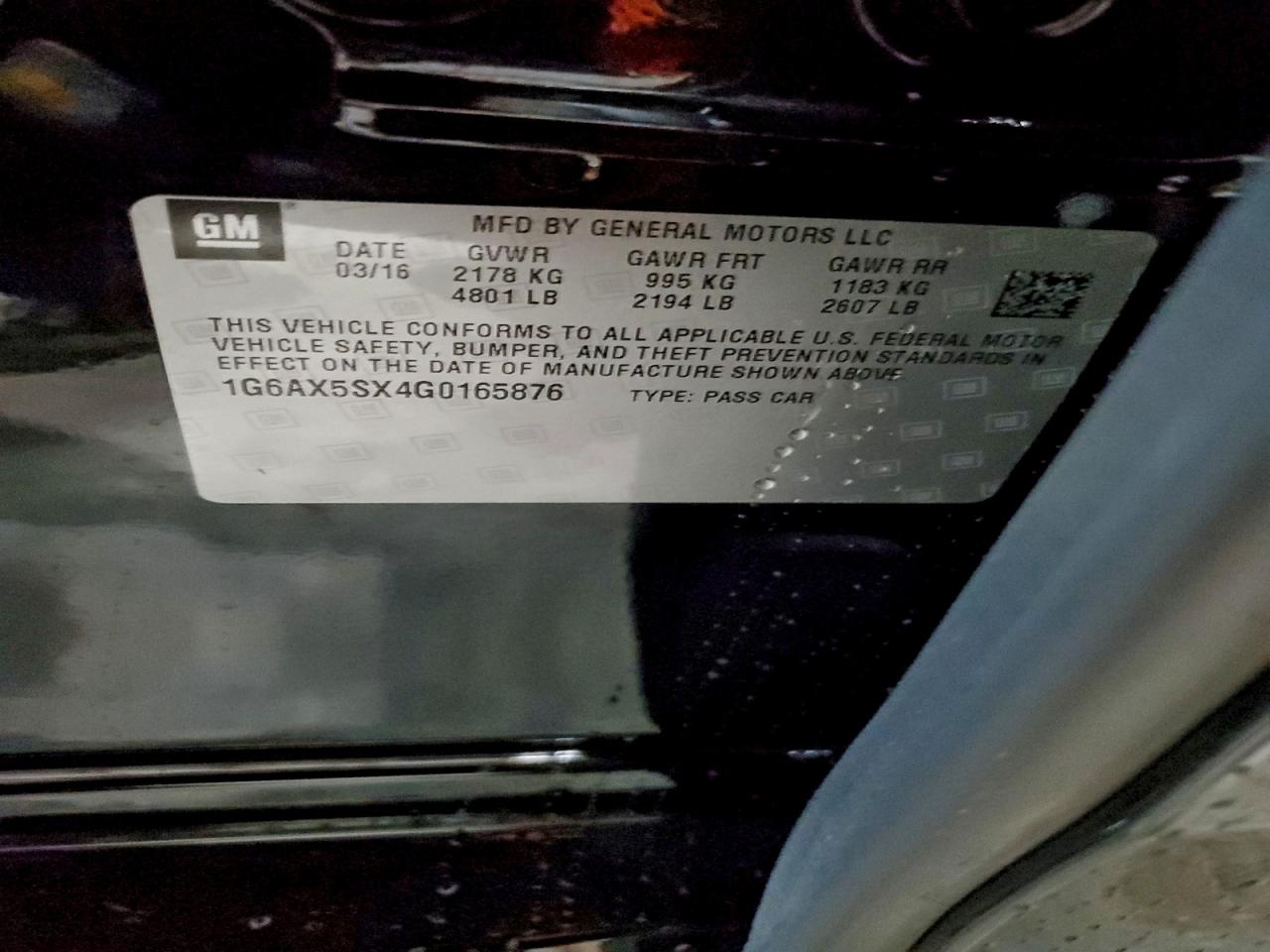 2016 Cadillac Cts Luxury Collection VIN: 1G6AX5SX4G0165876 Lot: 93261495