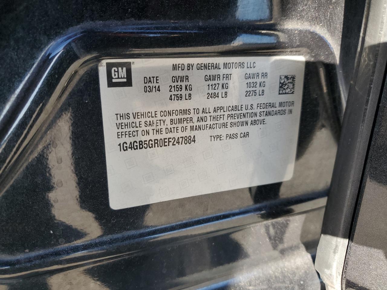 2014 Buick Lacrosse VIN: 1G4GB5GR0EF247884 Lot: 92165725