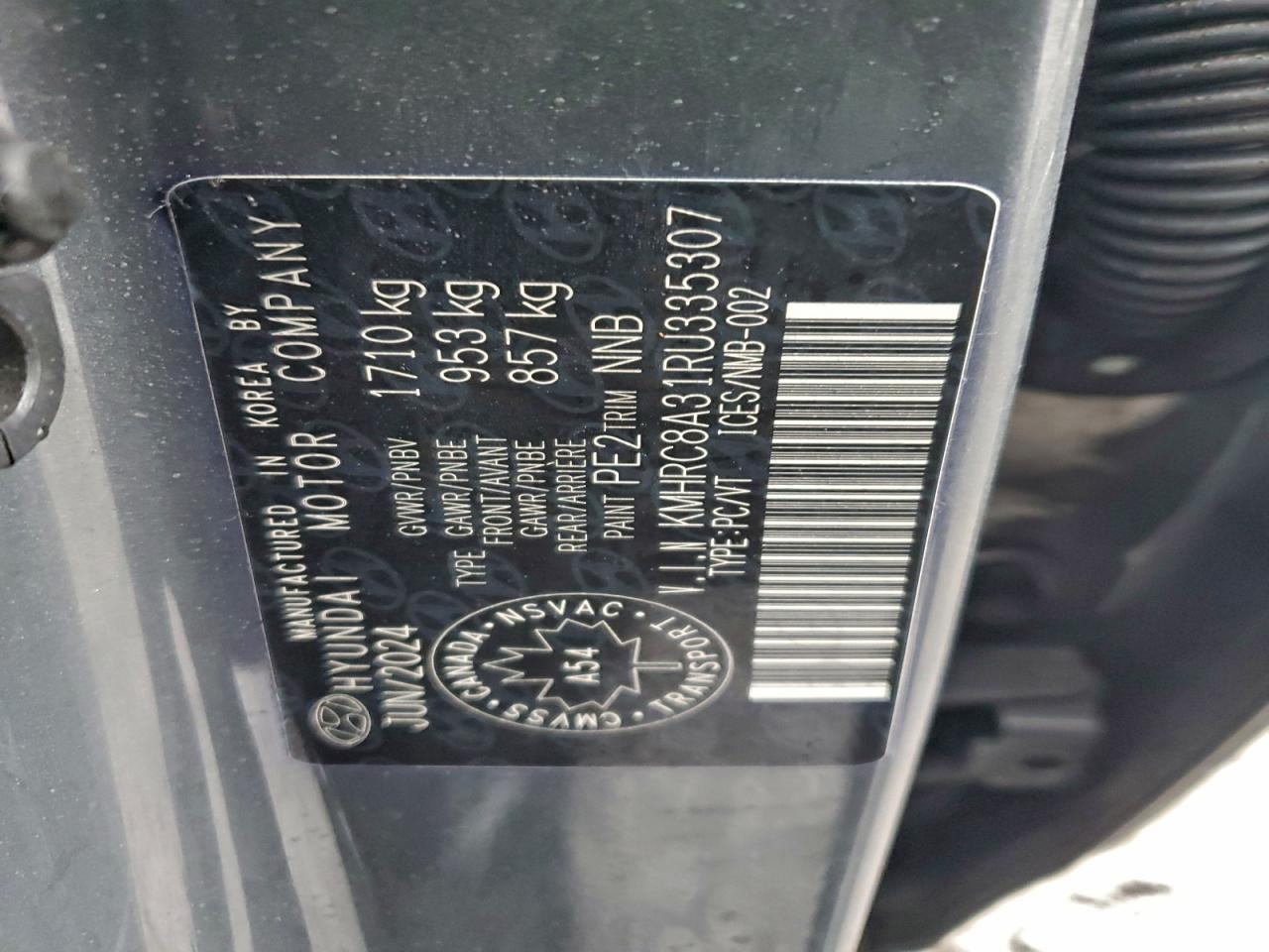 2024 Hyundai Venue Sel VIN: KMHRC8A31RU335307 Lot: 94346415