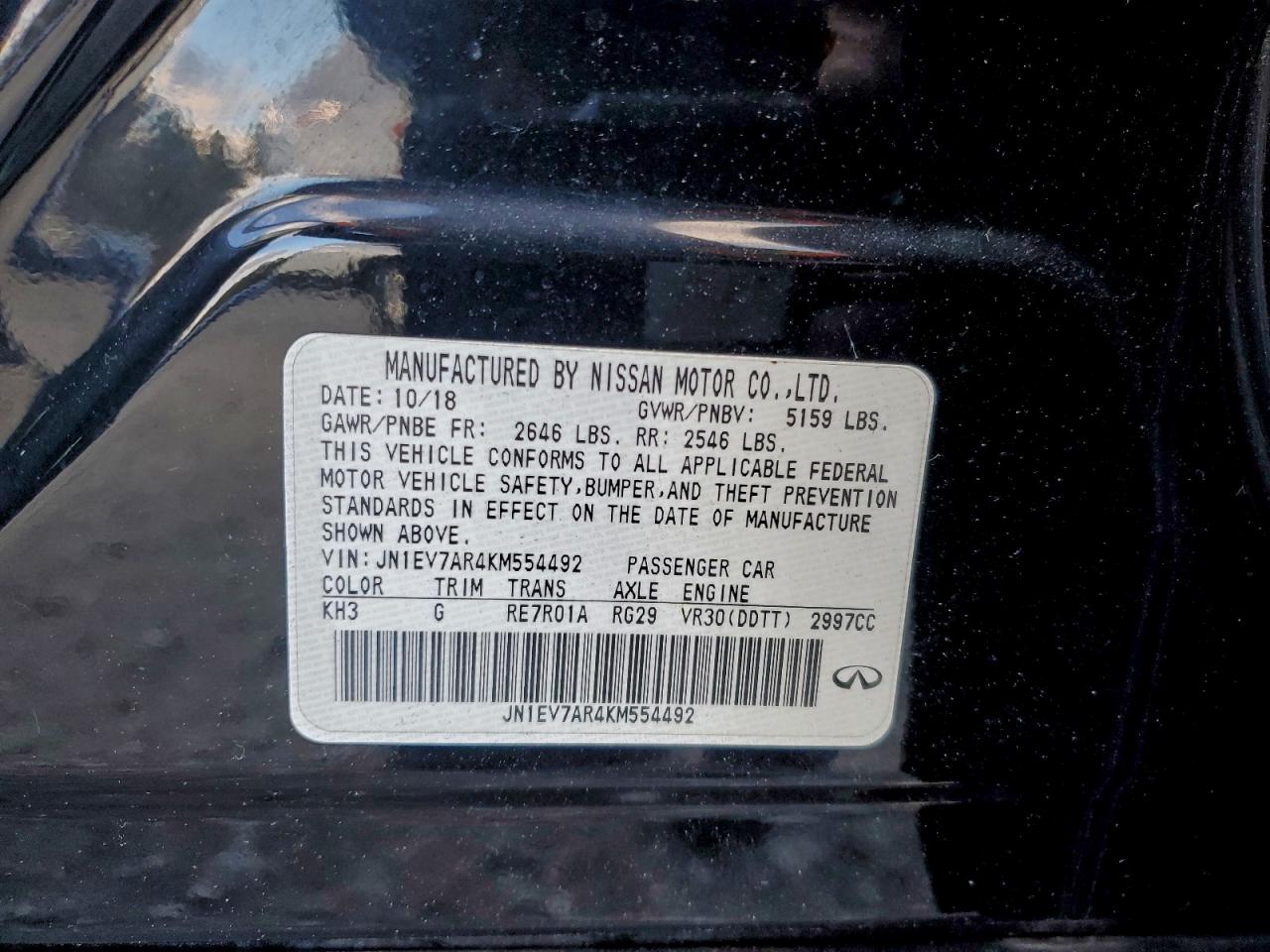 2019 Infiniti Q50 Luxe VIN: JN1EV7AR4KM554492 Lot: 93721515