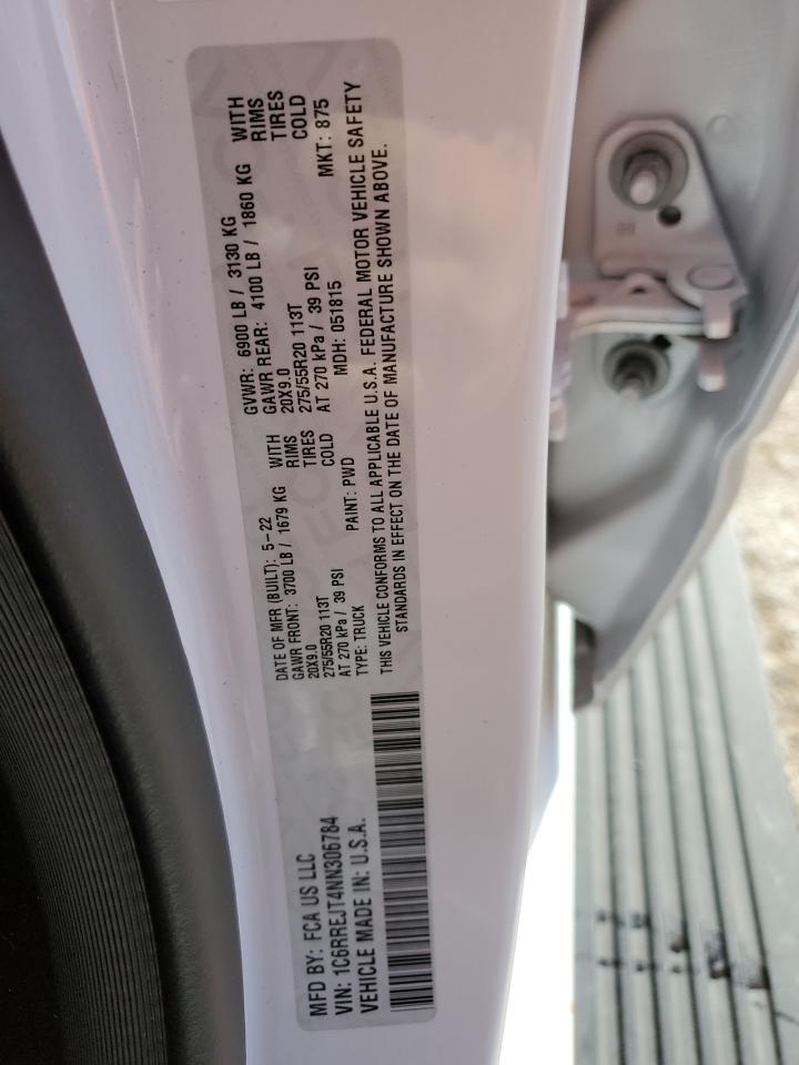 2022 Ram 1500 Laramie VIN: 1C6RREJT4NN306784 Lot: 91447535