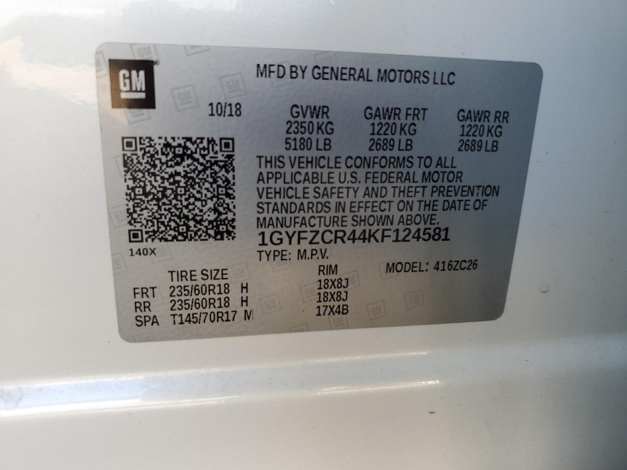 2019 Cadillac Xt4 Premium Luxury VIN: 1GYFZCR44KF124581 Lot: 91031515