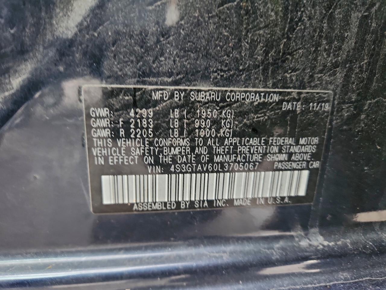 2020 Subaru Impreza Premium VIN: 4S3GTAV60L3705067 Lot: 93844925