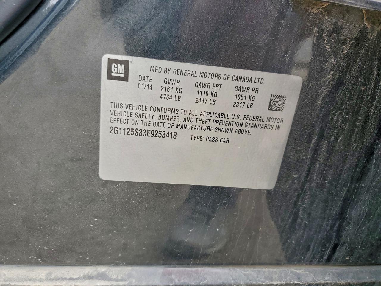 2014 Chevrolet Impala Lt VIN: 2G1125S33E9253418 Lot: 94150675