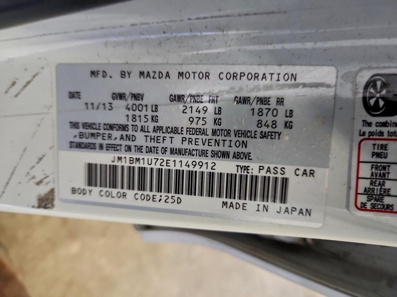 2014 Mazda 3 Sport VIN: JM1BM1U72E1149912 Lot: 94051765