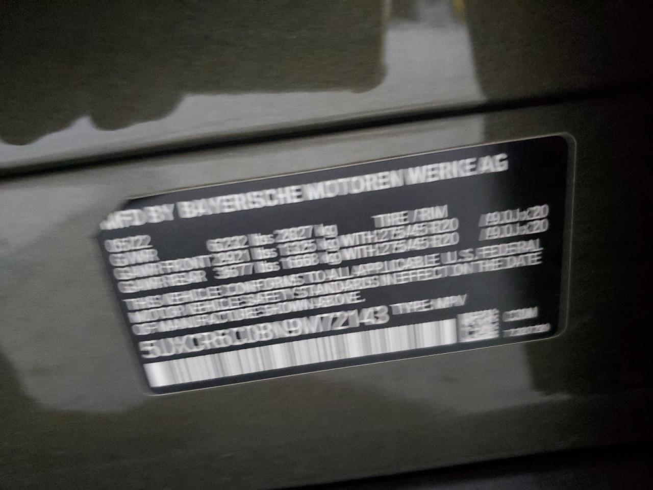 2022 BMW X5 xDrive40I VIN: 5UXCR6C08N9M72143 Lot: 93321075