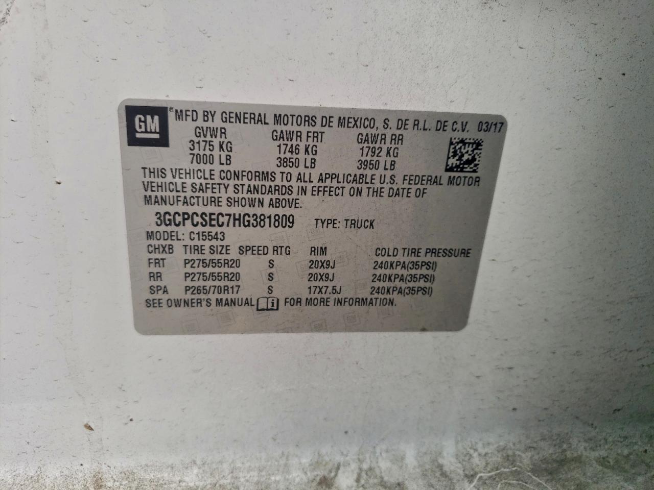 2017 Chevrolet Silverado C1500 Ltz VIN: 3GCPCSEC7HG381809 Lot: 94255005