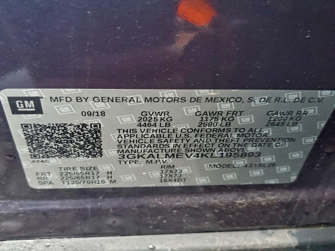 2019 GMC Terrain Sle VIN: 3GKALMEV4KL195893 Lot: 94349555