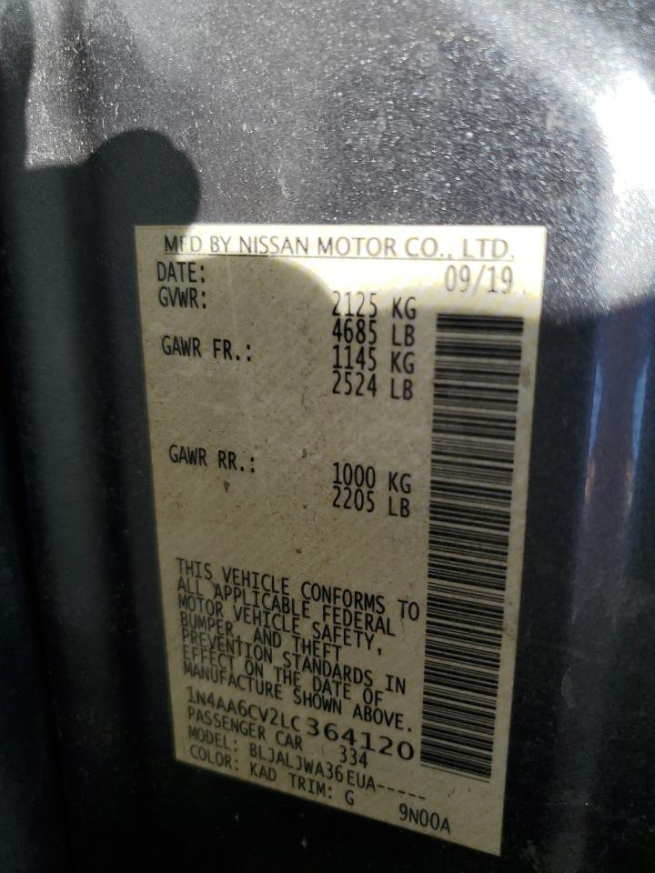 2020 Nissan Maxima Sv VIN: 1N4AA6CV2LC364120 Lot: 91635505