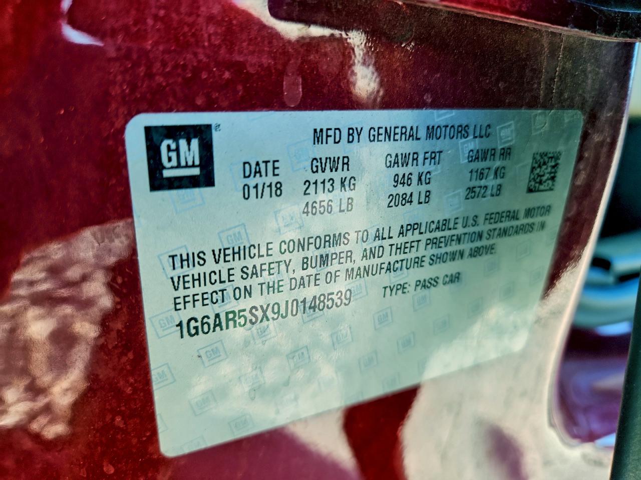 2018 Cadillac Cts Luxury VIN: 1G6AR5SX9J0148539 Lot: 94180905