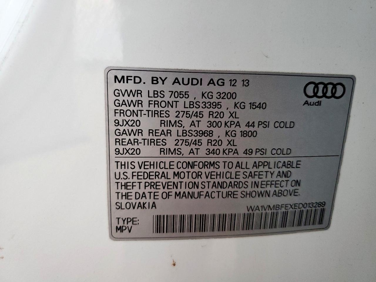 2014 Audi Q7 Prestige VIN: WA1VMBFEXED013289 Lot: 93724385