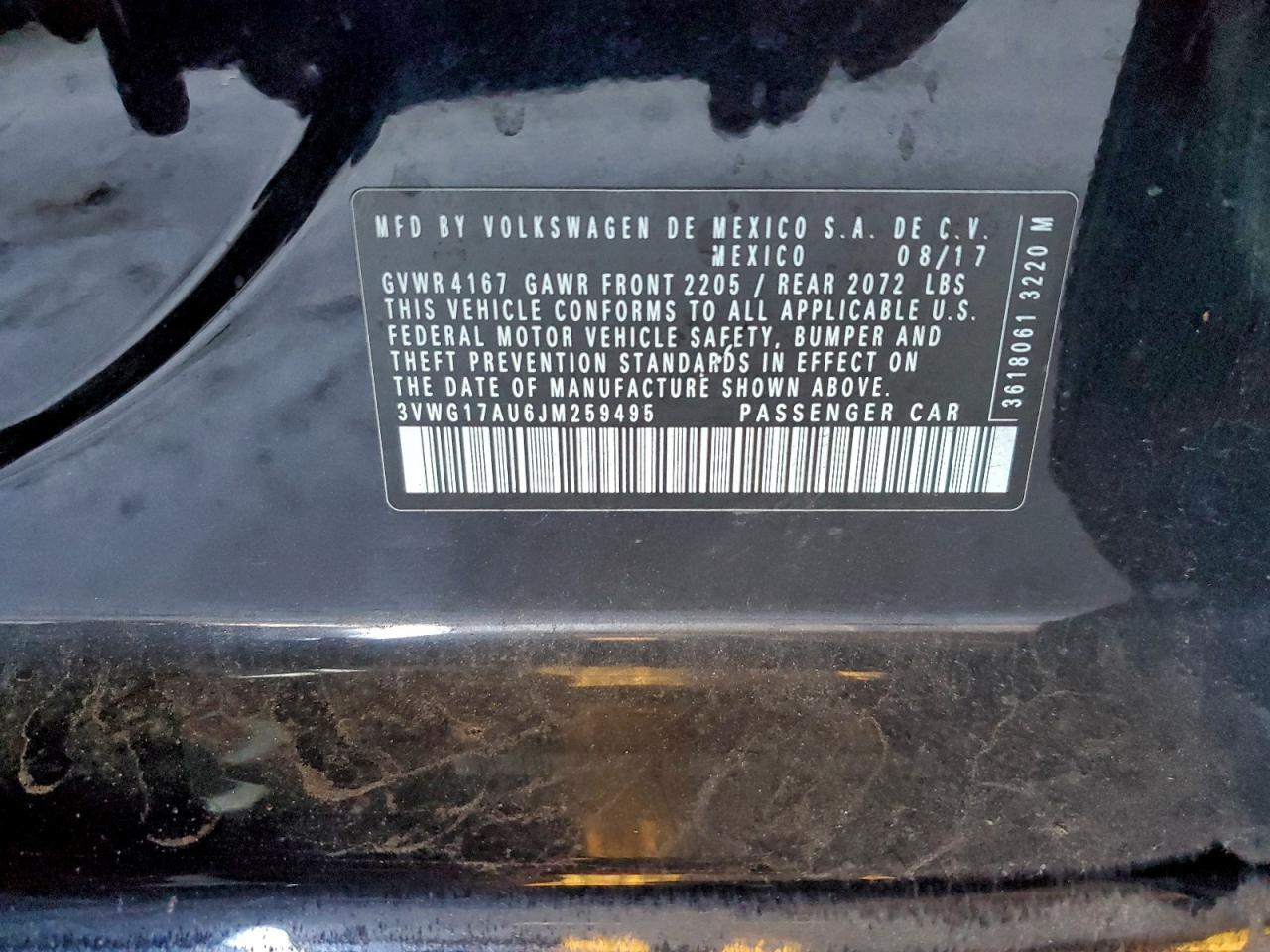 2018 Volkswagen Golf S VIN: 3VWG17AU6JM259495 Lot: 94504255