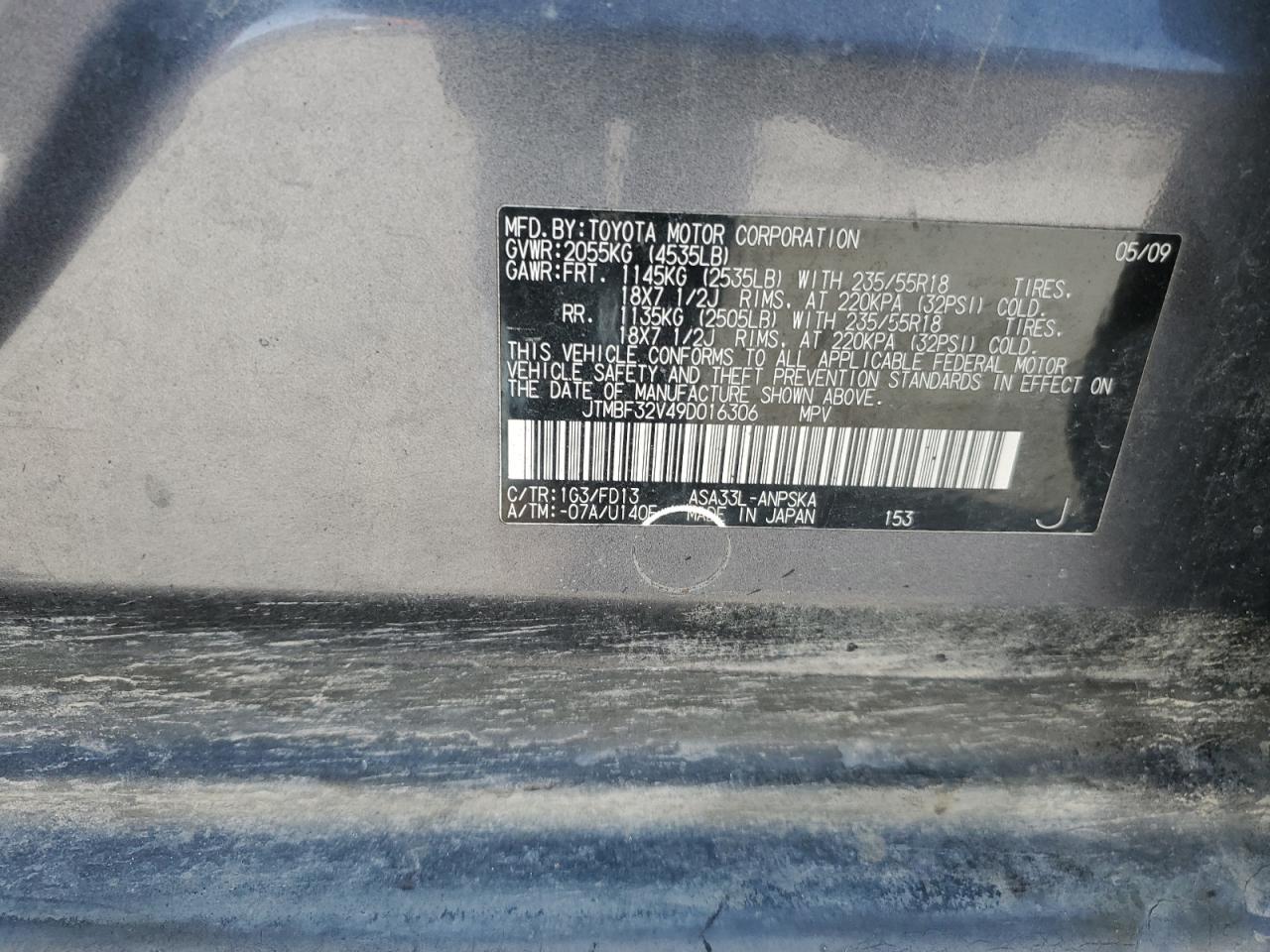 2009 Toyota Rav4 Sport VIN: JTMBF32V49D016306 Lot: 92084045